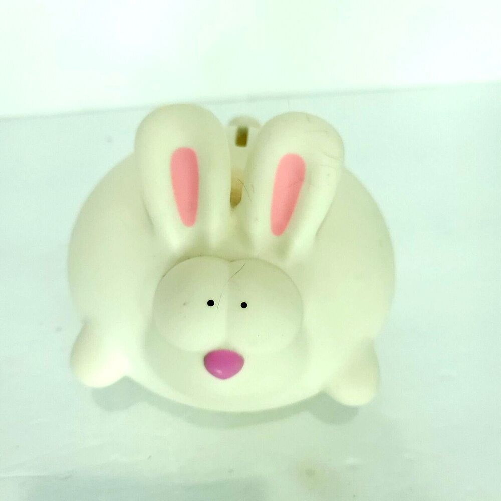 Plastic Coin Money White Bunny Rabbit Piggy Bank Big Eyes Chubby PFF 5in x 6in